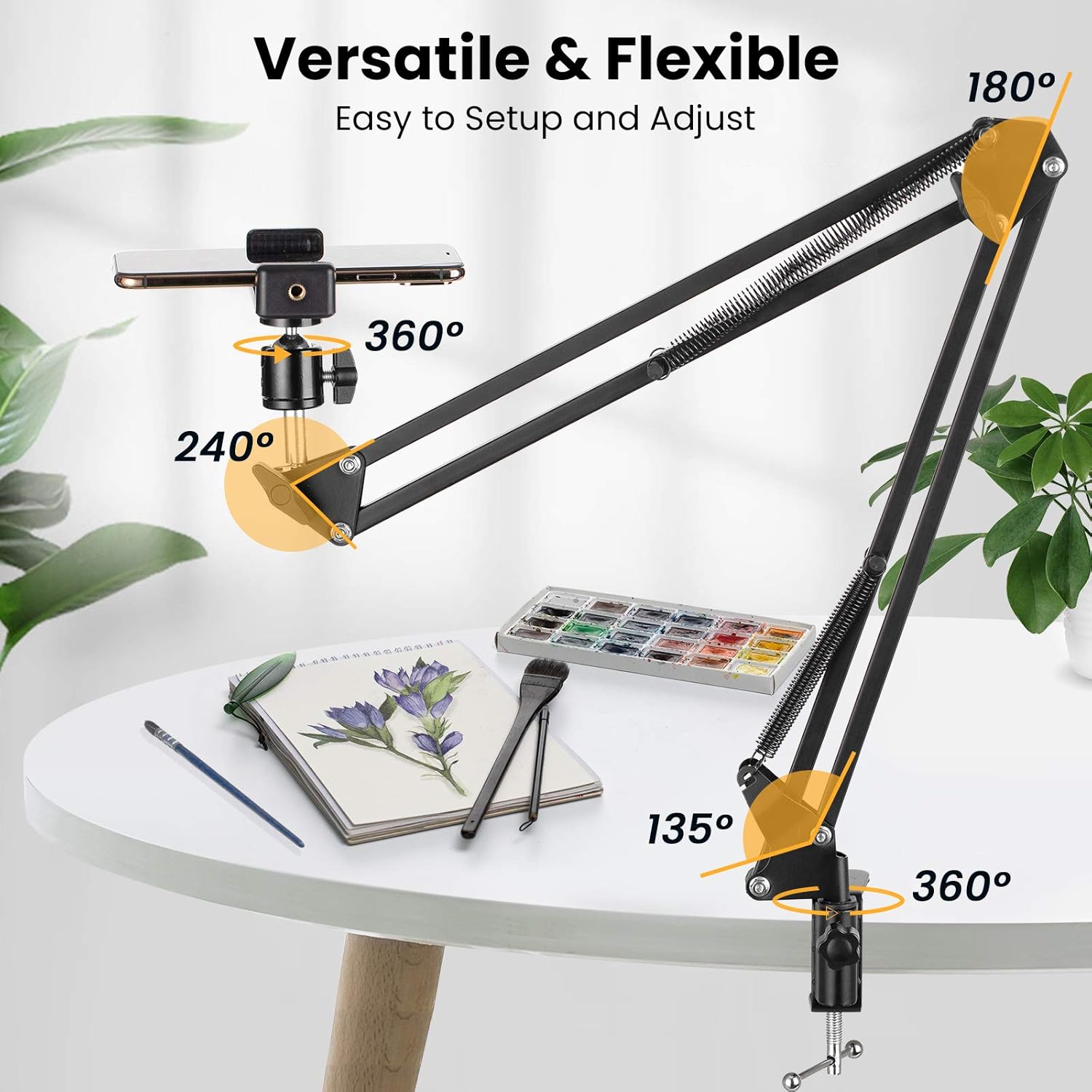 Cokking Stand And Overhead Video Filming and Livestream - Flexible Cell Phone Holder with 360° Rotation