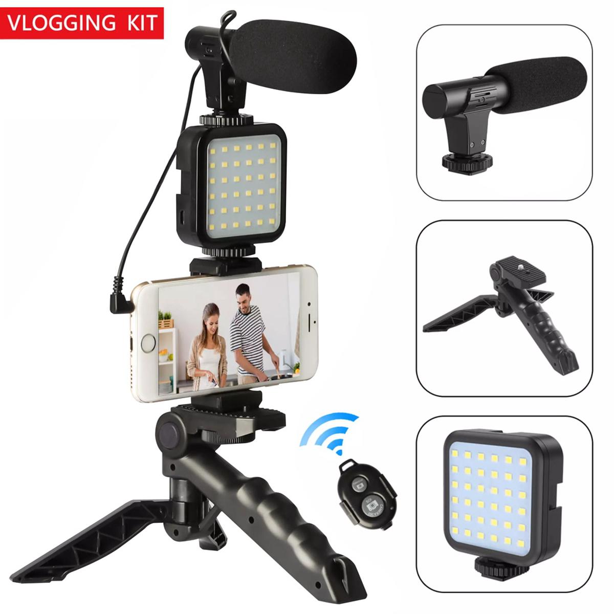 AY-49 AY-49X Phone Vlog Tripod Vlogging Kits With Remote Control Microphone Led Light