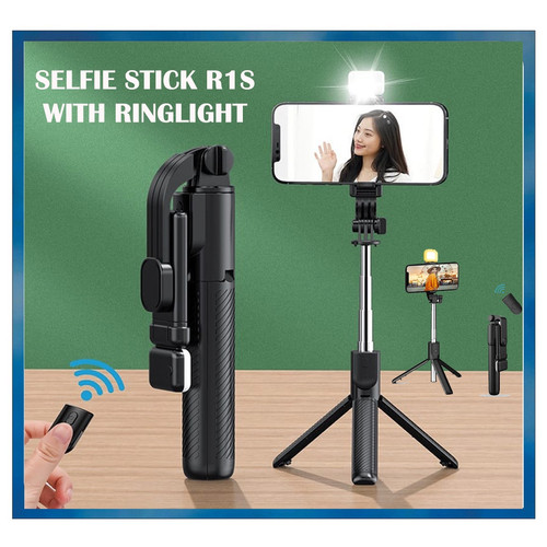 1 R1S Adjustable 3-in-1 Selfie Stick & Tripod with Bluetooth Remote for Video Shooting-২৭ ইঞ্চি
