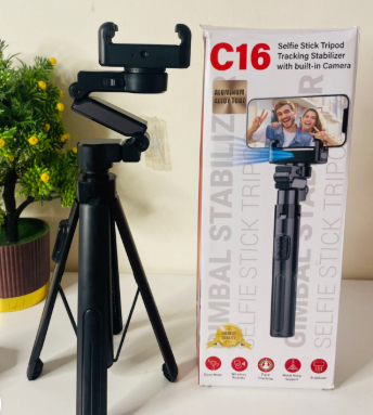 C16 Selfie Stick Tripod – AI Face Tracking Gimbal Stabilizer with Remote Original Product
