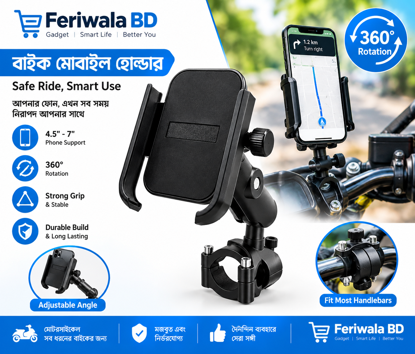 Mobile Holder Phone Mount for Motorcycle bicycle Metal Body